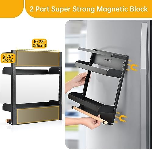 Magnetic Spice Rack for Refrigerator, 2-Tier, Black