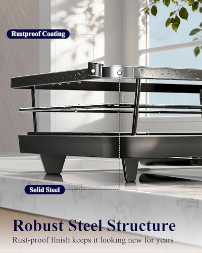 Dish Drying Rack for Kitchen Counter, 12''W x 15.5''L, Black