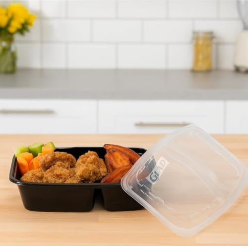 Take-Aways 28 oz 2-Compartment Food Storage Containers, 90 Pack, Snap-Seal Lids, Made in North America, Microwave, Freezer & Dishwasher Safe