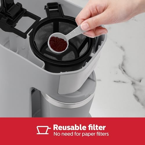 Holstein Housewares Personal Coffee Maker with 14oz Travel Mug – Compact One-Touch Brew Machine with Reusable Filter, Auto Shut-Off, Non-Stick Plate, Ideal for Home, Office, or Dorm. Grey - Image 3