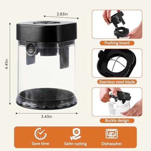 Fruit Slicer Cup, Strawberries,Grapes, Eggs, Cucumber carrot Even Pieces in Seconds - Detachable Cutter with Push Plate (Black) - Image 5