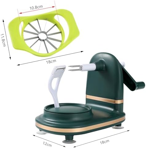 Manual Hand Crank Apple Peeler, Corer and Slicer – Suction Non Slip Counter Grips - Stainless Steel Blades – Peels, Cores and Cuts in Seconds for Home Kitchen (green, apple cutter 12 slices)