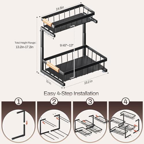 2-Tier Pull-Out Under Sink Organizer, 2-Pack, Large, Black