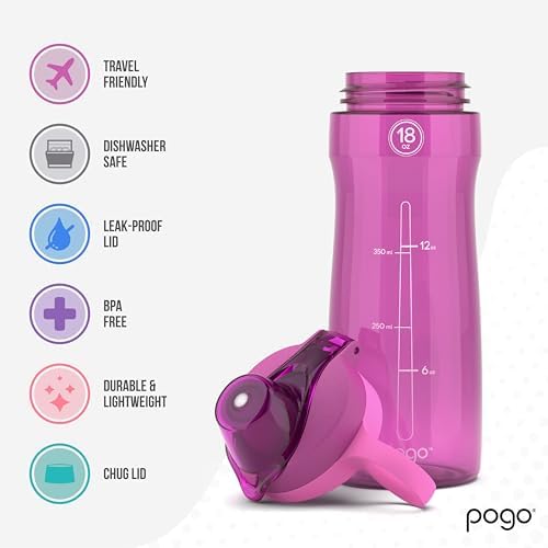 Pogo BPA-Free Plastic Water Bottle with Chug Lid, Fuchsia, 18 oz. - Image 4
