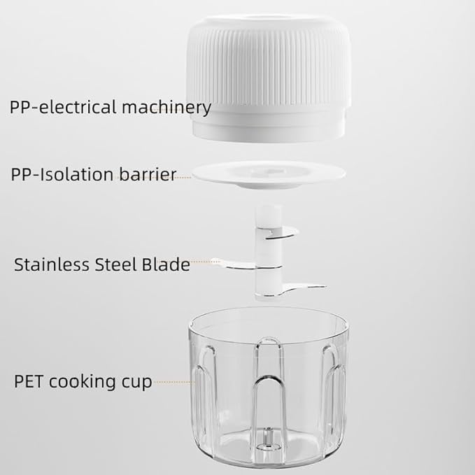 Electric Garlic Chopper, 250ML Food Chopper USB, Mini Vegetable Chopper, Garlic Mincer, Onion Chopper, Portable Small Food Processor (white), EDR00101
