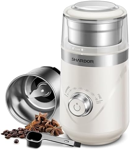 SHARDOR Electric Super Silent Blade Coffee Grinder, Timed Grind Control Rotary Knob, Adjustable Coarse to Fine for Coffee Beans, Spices & Herbs, with 1 Removable Stainless Steel Bowl, Cream by Shardor
