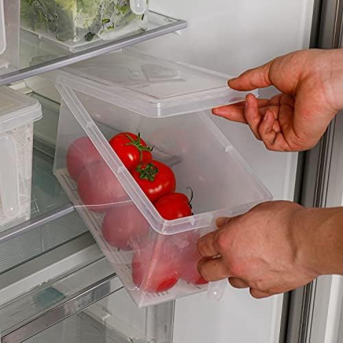 Produce Saver Containers for Refrigerator with Drain Tray, 5L x 4 Stackable Fruit Storage Containers for Fridge,Vegetable Storage Keep Fresh for Lettuce,Salad,Berry, Salad,Meat and Fish