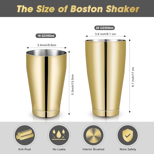 6 Pcs Shakers Bartending Boston Cocktail Shaker, Gold