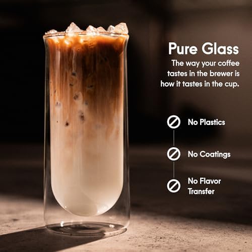 Iced Coffee Glasses (Set of 2) Perfect for Iced Coffee, Cold Brew & Lattes – Double-Walled Borosilicate Glass – For Hot & Cold Drinks – Lightweight & Easy to Clean – 15.5oz (Clear)