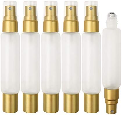 6-Pack Frosted Clear Glass Bottles with Dual Ends – Sprayer & Roller Tops – Leakproof, Quality Essential Oil & Perfume Bottles with Elegant Gold Accents – Refillable Custom Blend Containers by HolisticOils
