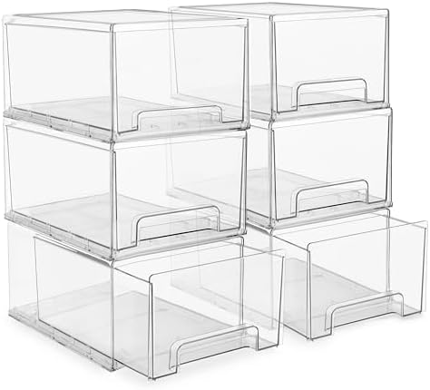 Clear Storage Drawers for Refrigerator (Wide + Narrow Deep, 6 Pack)