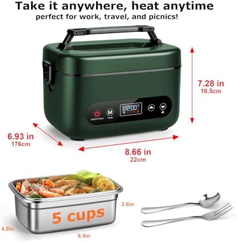 Heated Lunch Box for Adults, 1.2L Self-Heating Food Warmer, Green
