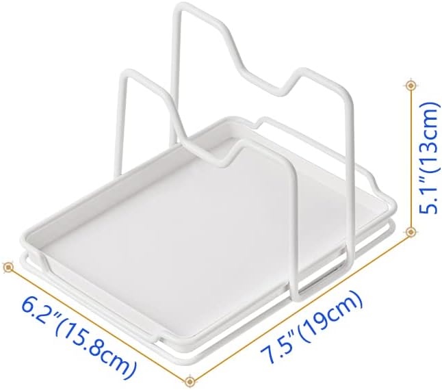 Poeland Pot Lid Holder, 2 Layers Pot Lids Organizer Multifunctional Lid and Spoon Rest Rack with Drip Tray for Lids, Spatulas, Spoons, Cutting Boards