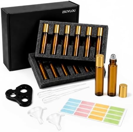 12 Pack 10ml Roll On Bottles for Essential Oils & Perfume，Gold Cap by Unknown