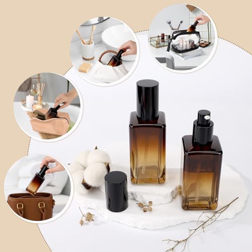 Segbeauty 2 Pack 100ml Empty Refillable Glass Bottles, 3.38oz Leakproof Pump Bottles Lotion Dispenser Bottle Travel Size Lotion Container for Essential Oil Blends Cream Gradient Brown - Image 6