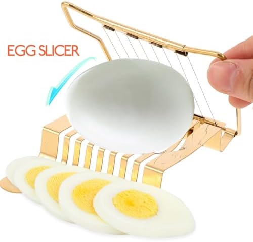 Stainless Steel Egg Slicer for Hard Boiled Eggs: Luxury Golden Metal strawberry Cutter Tool - Heavy Duty Strawberry Slicer & Mushroom Fruit Chopper Kitchen Gadget, Dishwasher Safe, 5.50"x3.65" - Image 3
