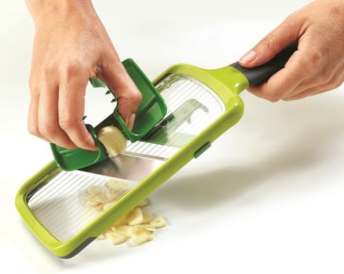 Joseph Joseph Multi-Grip Hand-held Kitchen Mandoline, Fruit and Vegetable Slicer with Food Grip and Adjustable Blades, Dishwasher Safe