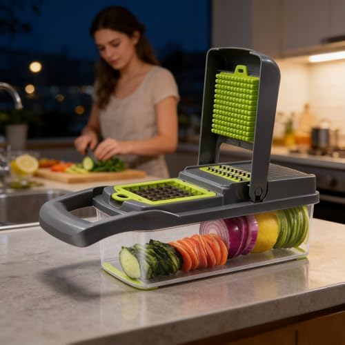 Vegetable Chopper, Multifunctional Food Chopper with 1.5L Container, Onion Vegetable Cutter Kitchen Gadgets for Potatoes Tomatoes Cucumbers Carrots - Image 2