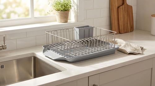 3-Piece Dish Drying Rack Set Rust-Resistant Gray