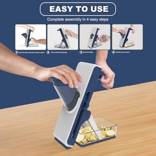 Mandoline Slicer for Kitchen - Vegetable Food Chopper, Cucumber Slicer, Detachable Easy to Clean Kitchen Chopping Artifact (White Blue) - Image 4