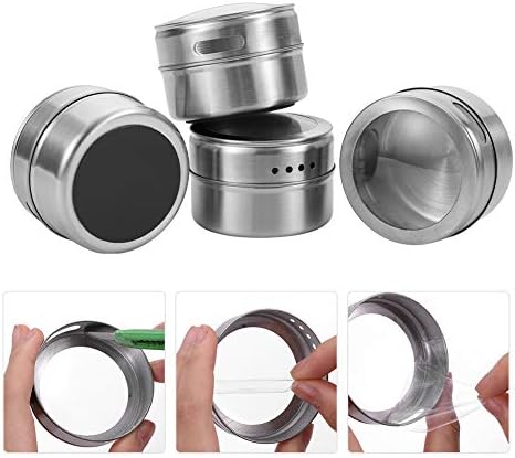 12 Magnetic Spice Jar Containers Spice Tins - Wall Mounted Stainless Steel Base - Easy to Install