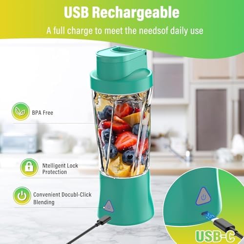 Portable Blender, 360 Watt Personal Blender for Shakes and Smoothies, Green - Image 6