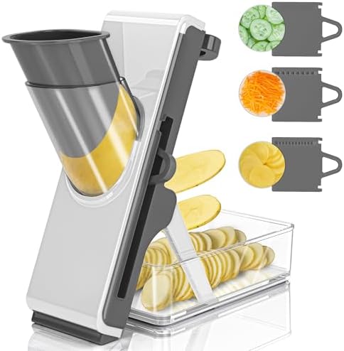 Mandoline Slicer Safe Multifunctional Dicer Adjustable Commercial Slicer Machine Stainless Steel Chopper (White Light Grey) by DAYIH