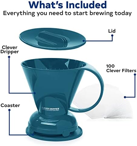 Coffee Dripper | Large 18 oz | Peacock Blue | BPA-Free | 100 Filters