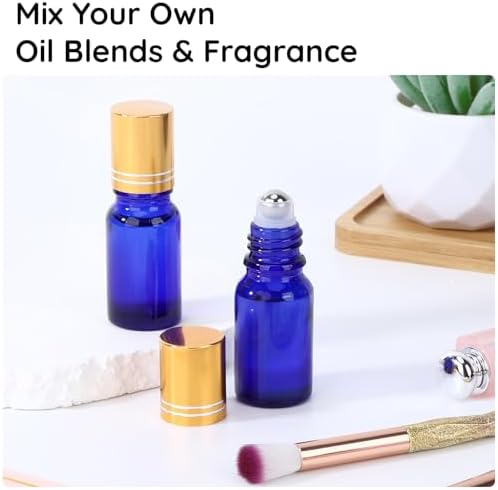 Segbeauty 0.34oz Thick Glass Perfume Roller Bottles for Essential Oils, 5pcs Blue Travel Roller Ball Applicator Refillable Empty Rollerball Bottles for Oil, 10ml Small Roll On Bottle for Eye Essence - Image 5