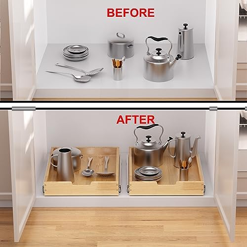 Wood Pull Out Cabinet Organizer 14" W x 21" D, Heavy-Duty Sliding Drawers for Inside Cabinets Storage and Organization for Kitchen, Pantry, Bathroom