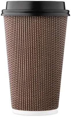 16 oz Disposable Paper Coffee Cups with Lids Insulated Double-Walled Togo