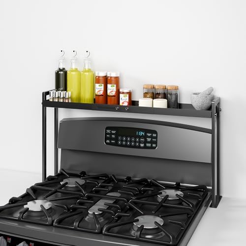 Adjustable Stove Top Shelf, 4-Level Spice Rack, Black