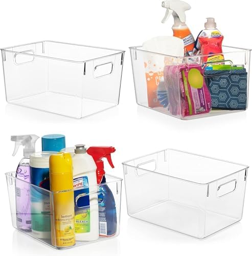 Clear Plastic Storage Bins – Pantry Organizers & Storage Containers, Cabinet Organizer - Home Organization Must Haves for Kitchen, Laundry Room, Office, Closet, Garage & Freezer