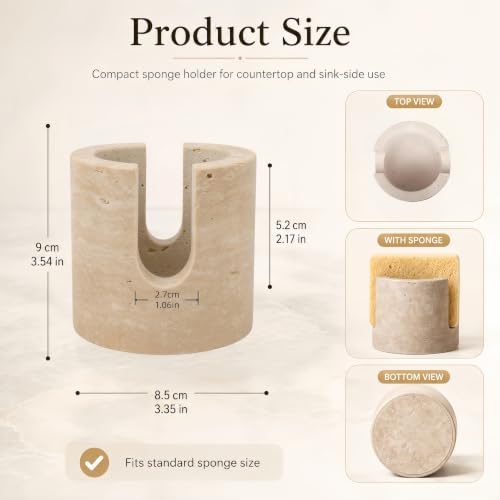 1 Pack Travertine Sponge Holder for Kitchen Sink Counter, Natural Stone
