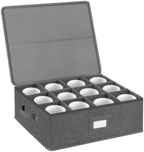 Mug Storage Box with Dividers, Hard Top Coffee Cup Storage