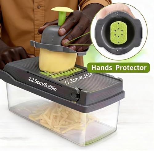 Vegetable Chopper, 15-in-1 Mandoline Slicer with Container, Dicer, Grater, Shredder, Hand Protector, 8.85 x 4.45 in - Image 3
