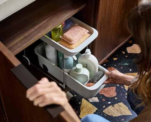 Joseph Joseph CupboardStore 2-Tier Easy-Access Wheeled Storage Caddy – Under-Sink Kitchen Organizer, Made from Recycled Plastic