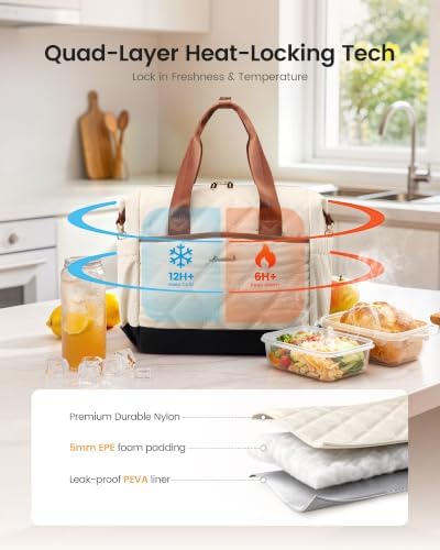 Insulated Lunch Bag Women, Adult Lunch Box for Women Work, Large Leakproof Cooler lunch Bags for Picnic Beach Family College, Lunch Teacher Tote Bag with Adjustable Shoulder Strap Cup Holder