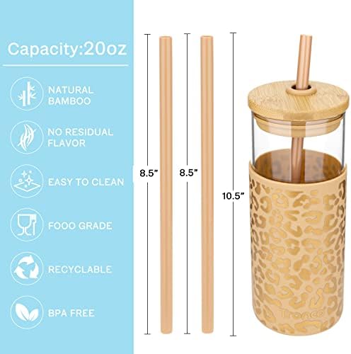 20 oz Glass Tumbler with Lids and Straws, Reusable Iced Coffee Cups