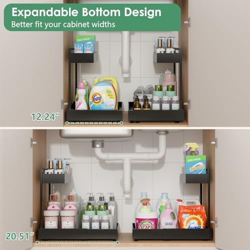 Under Sink Organizer, L-Shaped Pull Out Cabinet Rack for Kitchen