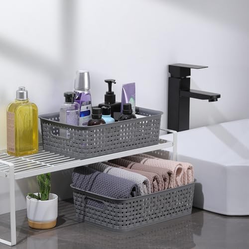 Plastic Storage Baskets - 8 Pack, Gray, Durable, Easy to Use, Flexible, Multi-Purpose, Ideal for Closets, Cabinets, Shelves, Countertops