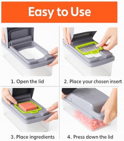 14-in-1 Vegetable Chopper with Container – Professional Onion Chopper, Food Chopper & Mandoline Slicer with 14 Blades – Veggie Dicer, Grater, Cutter for Salad, Potato, Carrot & Meal Prep (Green) - Image 3