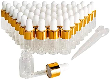 50PCS Transparent Sample Dropper Bottles, 3 ml Mini Essential Oil Dropper Bottles, Perfume Bottles with 2 Plastic Droppers for Travel Test Samples by BEGIKET