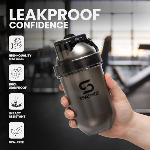 SHAKESPHERE Protein Shaker Bottle with Straw 13.5oz BPA-Free Tritan, Black - Image 3