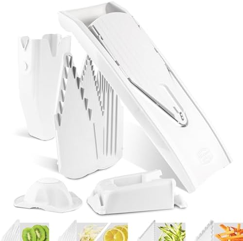 Mandoline Food Slicer Börner V1 (Profi Set) by Reston Lloyd • V-Slicer with 4 Inserts, Docking Station & Food Holder • Made in Germany • Fruit & Vegetable Chopper • Multiple Settings • Color: White - Image 7