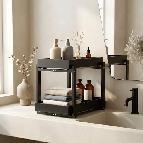 Bamboo Under Sink Storage 2 Tier Pull Out Cabinet Organizer
