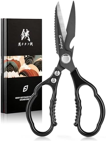 Kitchen Shears for Food, Titanium Kitchen Scissors All Purpose, Japanese 5Cr15MoV Steel Heavy Duty Blades for Meat, Herbs & Poultry, Dishwasher Safe