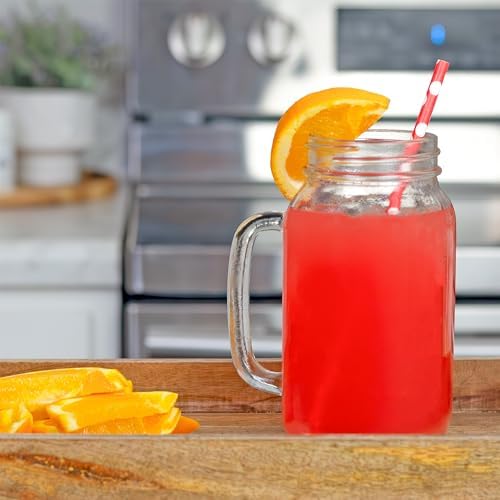 Mason Jar Mugs with Handles (24oz, Clear, 4-Pack); Glass Drinking Glasses for Cold Beverages, Decoration, Storage, Party Favors, Cocktails, Floats
