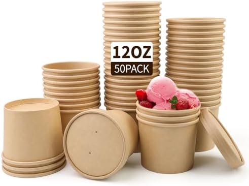 Wuadua Soup Containers with Lids Paper Ice Cream Containers 12oz 50 Pack by Wuadua