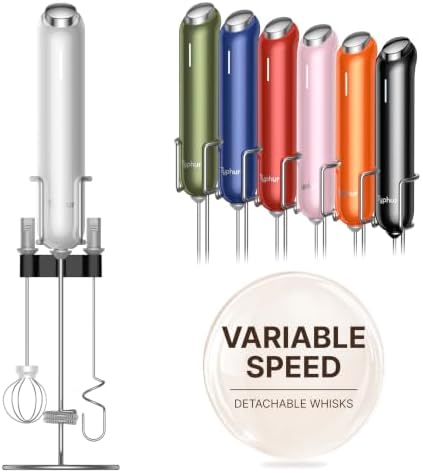 InstaWhisk Upgraded Milk Frother with Variable Speed - Rechargeable Handheld Coffee Frother Wand with Detachable Whisks, Electric Drink Mixer for Latte, Cappuccino, Matcha, Almond Milk, Protein, White by Unknown